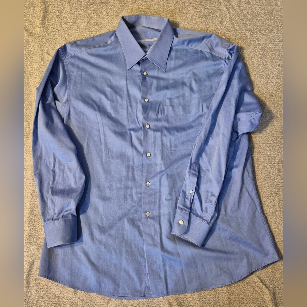 Ermenegildo Zegna Blue Dress shirt, 100% Cotton Sz 18 Made In Italy Quiet Luxury